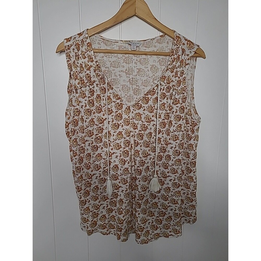 Lucky Brand Top Womens Size Large Floral Sleeveless Boho Tasseled